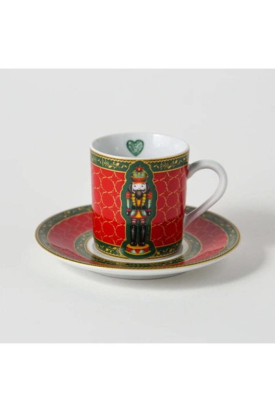 VİTELLİ Nutcracker Yılbaşı Temalı Kırmızı Porselen 2 Parça Tek Kişilik Türk K...