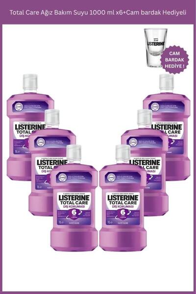 Listerine Total Care Ağız Bakım Suyu 1000 ml x6+Cam bardak Hediyeli