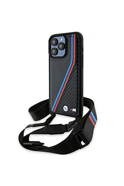 BMW Husă Ediția M Carbon cu Linii Tricolore și Curea pentru iPhone 15 Pro Max...