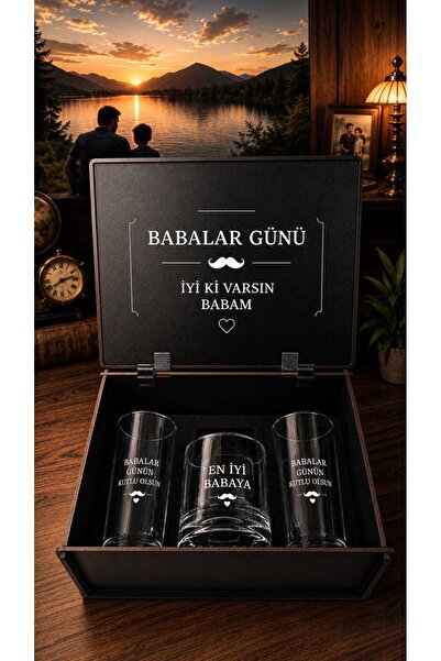 FH STLY Babalar Günü Kişiye Özel Tasarım Hediye Seti – Ahşap Kutulu Rakı & Vi...