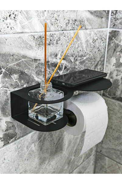 Enova Art Room Scented Toilet Paper Holder with Shelf Black Metal |   Toilet ...