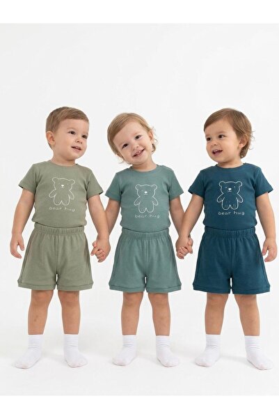 babykugu طقم شورت للأطفال بأكمام قصيرة مكون من 3 قطع مصنوع من القطن بنسبة 100%