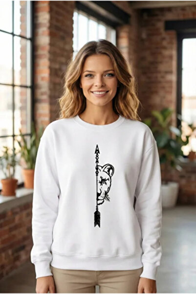 Efnaz style Valentine's Day Printed Oversize Crew Neck Sweatshirt - White