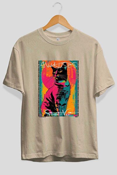 Ankhises Μπλουζάκι  "For the Love of Cats " με 72 σχέδια γάτας, μπεζ χρώμα, o...