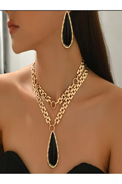 Take Two By Styli Gold Tone Teardrop Necklace and Earring Set