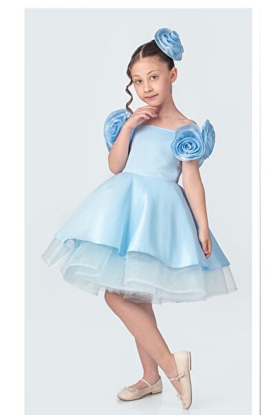 MODA AÇELYA Girl's Rose Detailed Tulle Evening Dress
