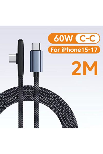 Choice7 كابل USB إلى Type C أسود بطول 2 متر وقدرة 100 واط للشحن السريع 90 °  ...