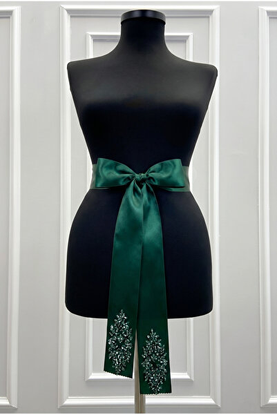 ZEYMERADE Emerald Green Bridal Sash, Crystal Glass Beads Embellished Bridal R...