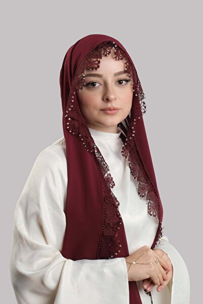 HÜRREM BONE Eșarfă pentru închinare la Moschee, culoare burgundă, din șifon, ...