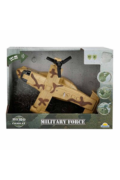 Hero Combat Avion militar cu lumini si sunete, Hero Combat, 28 cm, Maro