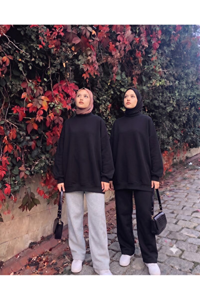 CAONNES Kadın Tesettür Eşofman Altı ,Siyah-Gri Muhafazakar Giyim, Kadın Eşofm...