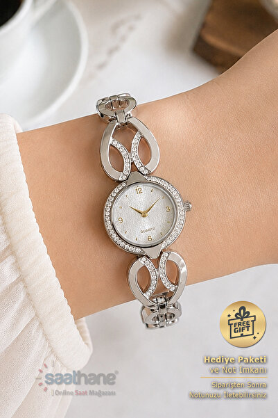 Saathane Elegant Special Design Silver Gold Color Women's Wristwatch Silver Dial