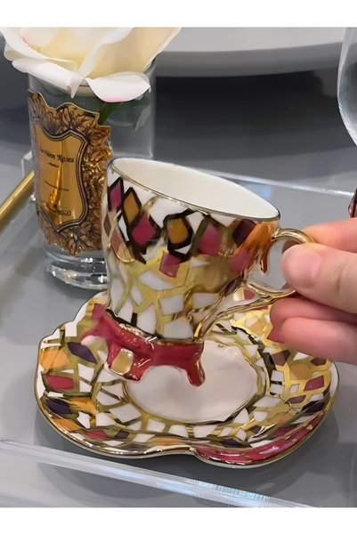 BY.RAYKA PORSELEN El Dekor Reddans Porcelain Hand Painted Double Cup