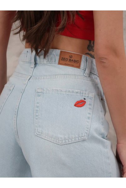 XBELLA DENİM SORT NAKIŞLI AÇIK MAVİ LAZER DETAYLI