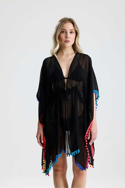 ZNG FASHİON Chiffon Colorful Pareo with Pompom Details