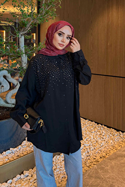 İmajButik قميص بتفاصيل حجر أسود