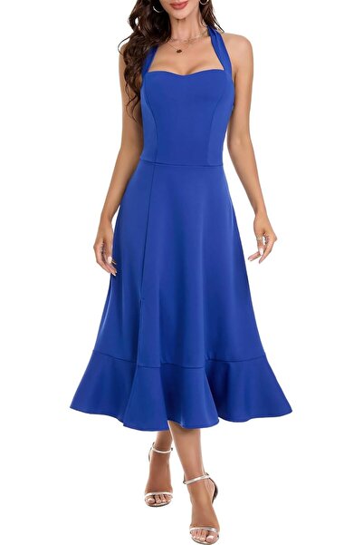 OEM Rochie elegantă de cocktail Halter cu volane Albastru Mărimea L