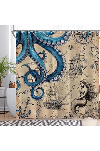 OEM Draperie pentru duș impermeabilă Caracatiță Piratului cu Tematică Maritim...