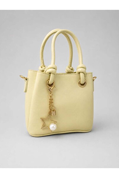 RumyaCollection Kadın Tote Çanta Pastel Sarı Charm Aksesuarlı Çok Bölmeli El ...