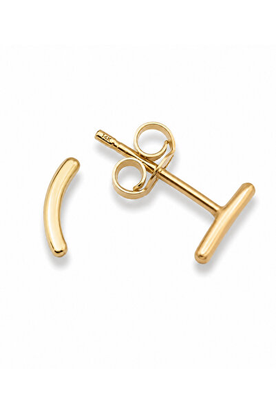 KAIROS JEWELRY 14 Ayar Altın Kavisli Çizgi Çivi Küpe