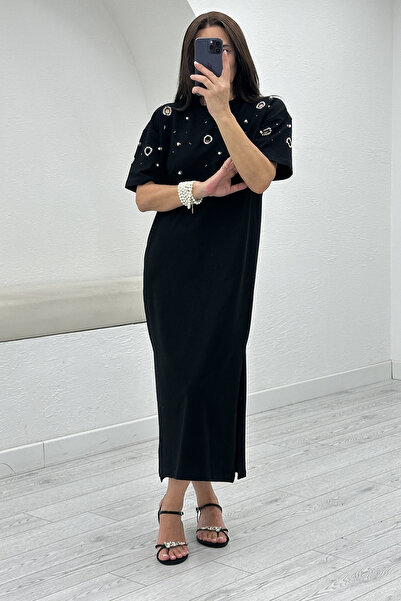Act Pepicino Kids&Boutique Siyah İnci Detay Elbise 3755