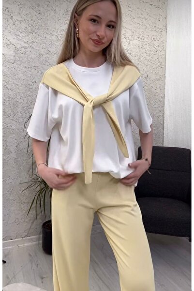 GK LUXURY & FASHION Shoulder-Tie T-Shirt and Bottom Pants, Two-Piece Set, Mod...
