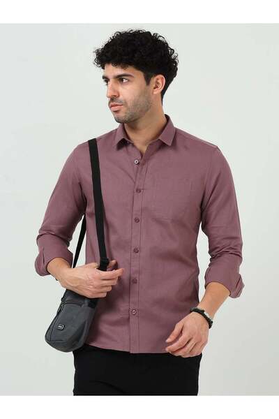 THE SOUTHZ Premium Mauve Cotton Linen Solid Full Sleeve Shirt