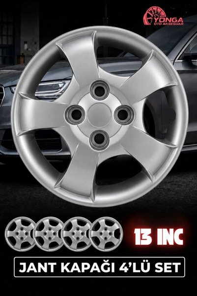 YONGA OTO AKSESUAR HYUNDAİ ACCENT MİLENYUM KASA 13 İnç Jant Kapağı 4'lü Set Gümüş + 4 Amblem