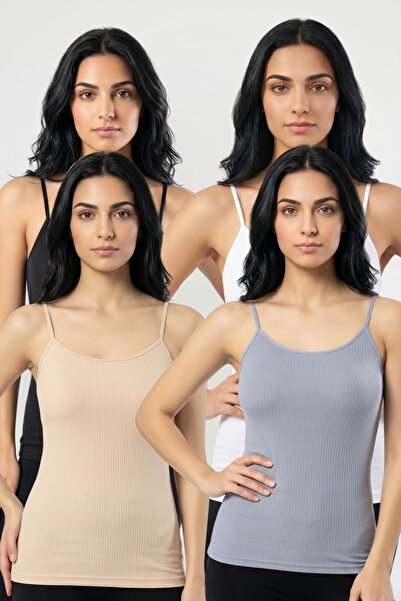 fevien 4-Pack Women's 95% Cotton Thread Strap Ribbed Undershirt Flexible Brea...