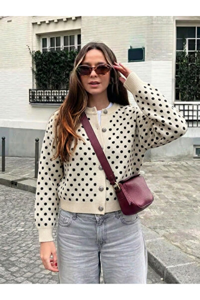miratriko Women's Polka Dot Buttoned Knitwear Cardigan