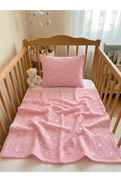 Sevza Kids Özel Nakışlı %100 Pamuk 2'li Müslin Örtü - Yastık Kılıfı - Bebek N...