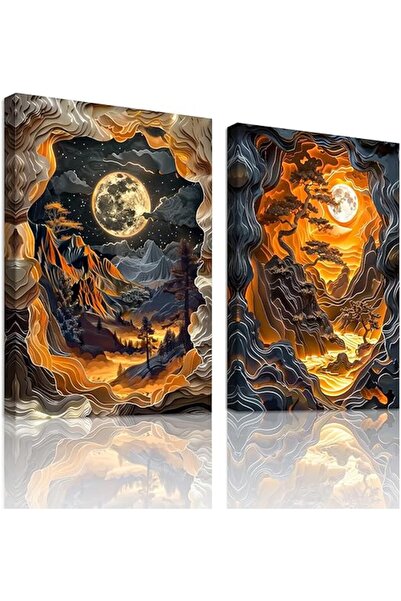 OEM Tablouri pe pânză Abstracționale Stil Chinezesc Set de 2 Bucăți 40x60 cm