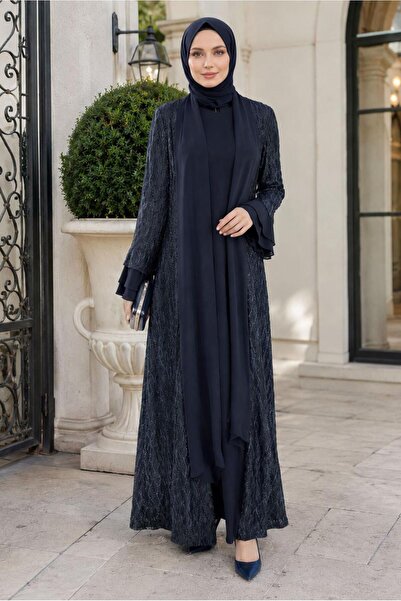 TRENDTESETTÜR KADIN LACİVERT ELBİSELİ ABAYA TAKIMI T 8089