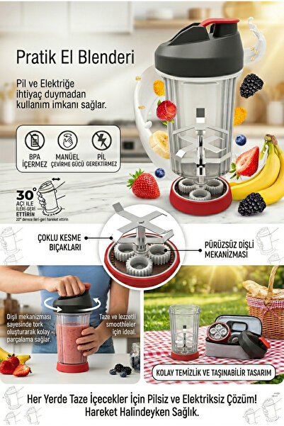 JASPER Jpr-3091 Practical Manual Hand Blender - Battery-Free, Non-Electric, P...