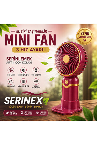 İki Yedi Konsept Serinex Bordo Şarjlı El Fanı Mini Vantilatör USB Taşınabilir...