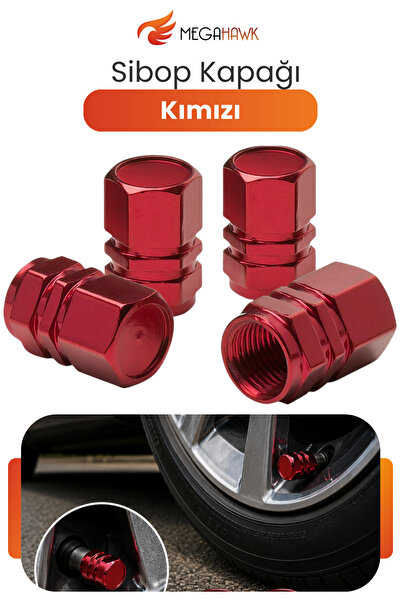 MEGAHAWK Sibop Kapağı Kırmızı 4'lü Alüminyum Lastik Valf Kapağı Universal