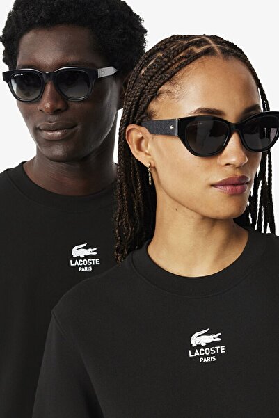 Lacoste سويت شيرت للجنسين برقبة دائرية من القطن باللون الأسود