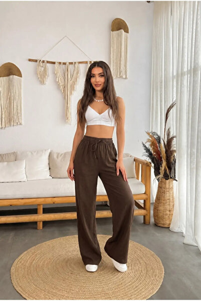 TRENDNATUREL Pantaloni Morena pentru femei, din amestec de in, cu talie elast...