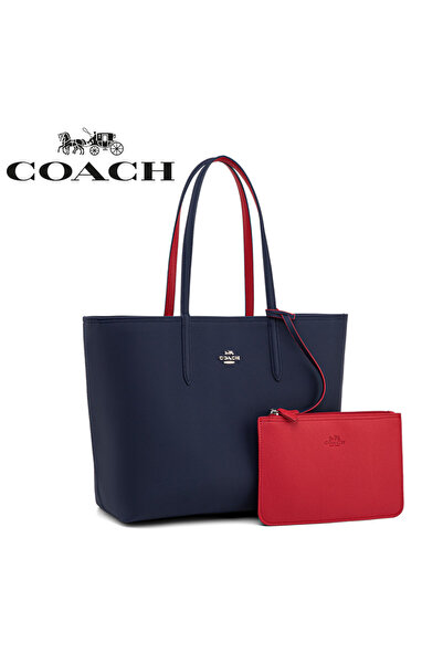 Coach New York حقيبة يد نسائية كبيرة السعة ذات وجهين بلونين، حقيبة كتف، حقيبة...