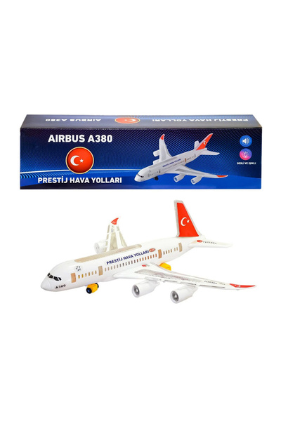 Shoplandu Pilli Sesli Işıklı Müzikli Büyük Boy Oyuncak A380 Airbus Yolcu Uçağı 51 cm