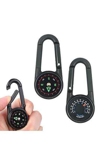 Other Mini busolă breloc cu carabină și termometru, impermeabilă – Negru