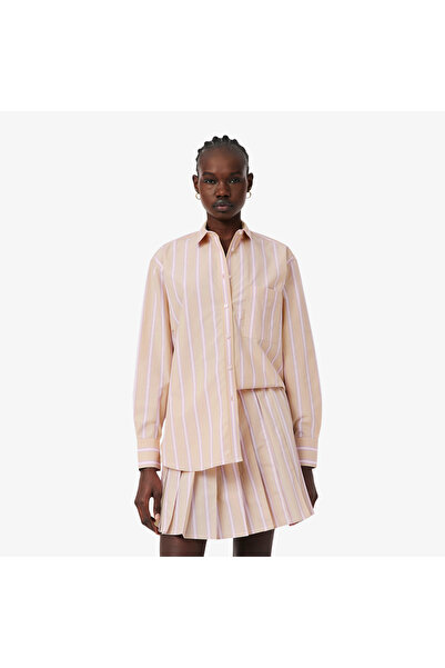 Lacoste Kadın Oversize Fit Çizgili Pembe Gömlek