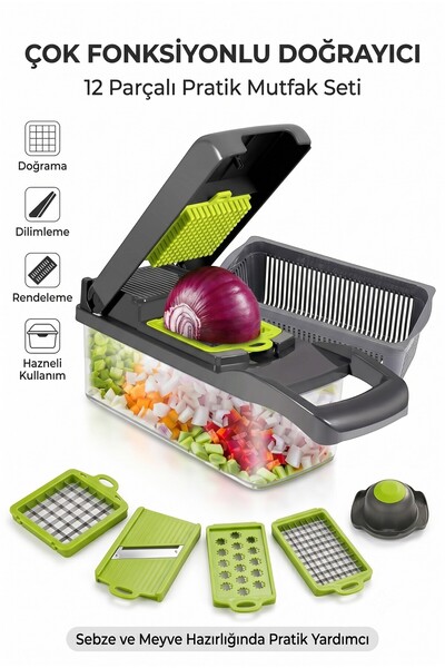 4 Berry FB-105 Çok Fonksiyonlu Doğrayıcı – 12 Parçalı Sebze Doğrayıcı, Rende,...
