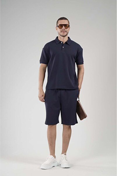 king brich Half Oversize Fit Polo Collar Men's Shorts Set
