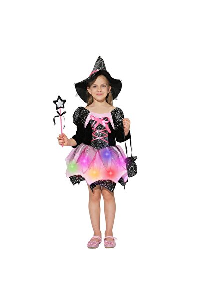 ZUCOS Παιδική στολή μάγισσας με φώτα για το Halloween – Κίτρινο 4-6 ετών
