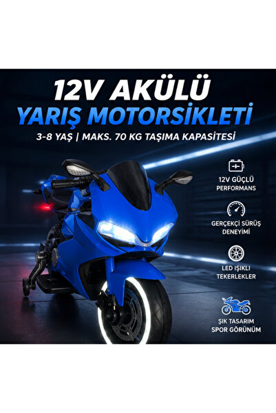 LRS STORE Premium 12V Akülü Çocuk Yarış Motorsikleti Cool Wheel | 70 KG Taşım...