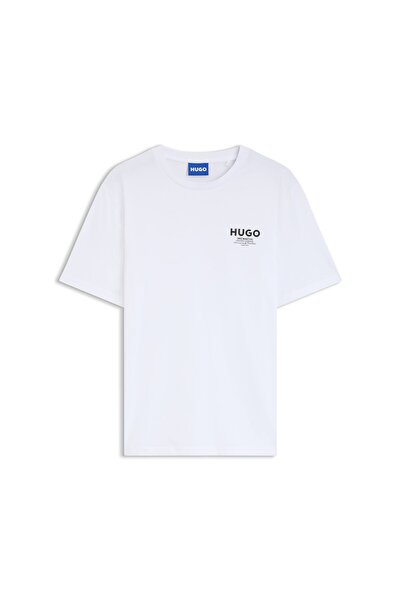 HUGO Logo baskılı normal kesim pamuk tişört