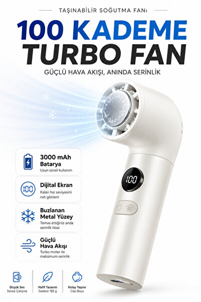 XBeam Buzlanan Turbo Fanlı El Vantilatör 100 Kademe Hız Ayarlı Dijital Ekranl...