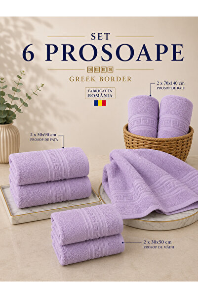 RALEX PUCIOASA Set de 6 prosoape premium cu bordură grecească, 100% bumbac, 5...