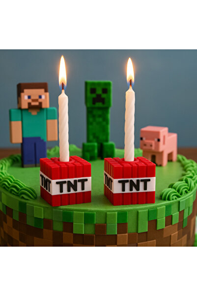 ESM3D Minecraft TNT Mumluk – 2’li Blok Mumluk Seti – Doğum Günü Pastası Süsü ...